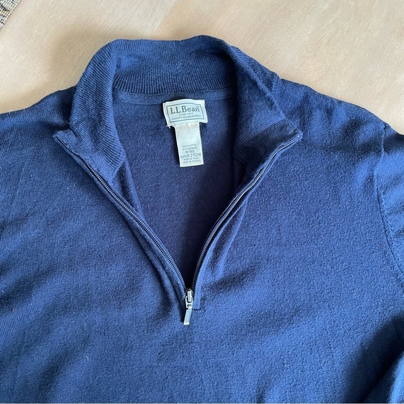 L.L. Bean Men's Navy Wicked Soft Cotton/Cashmere Sweater, Quarter-Zip - Picture 5 of 10